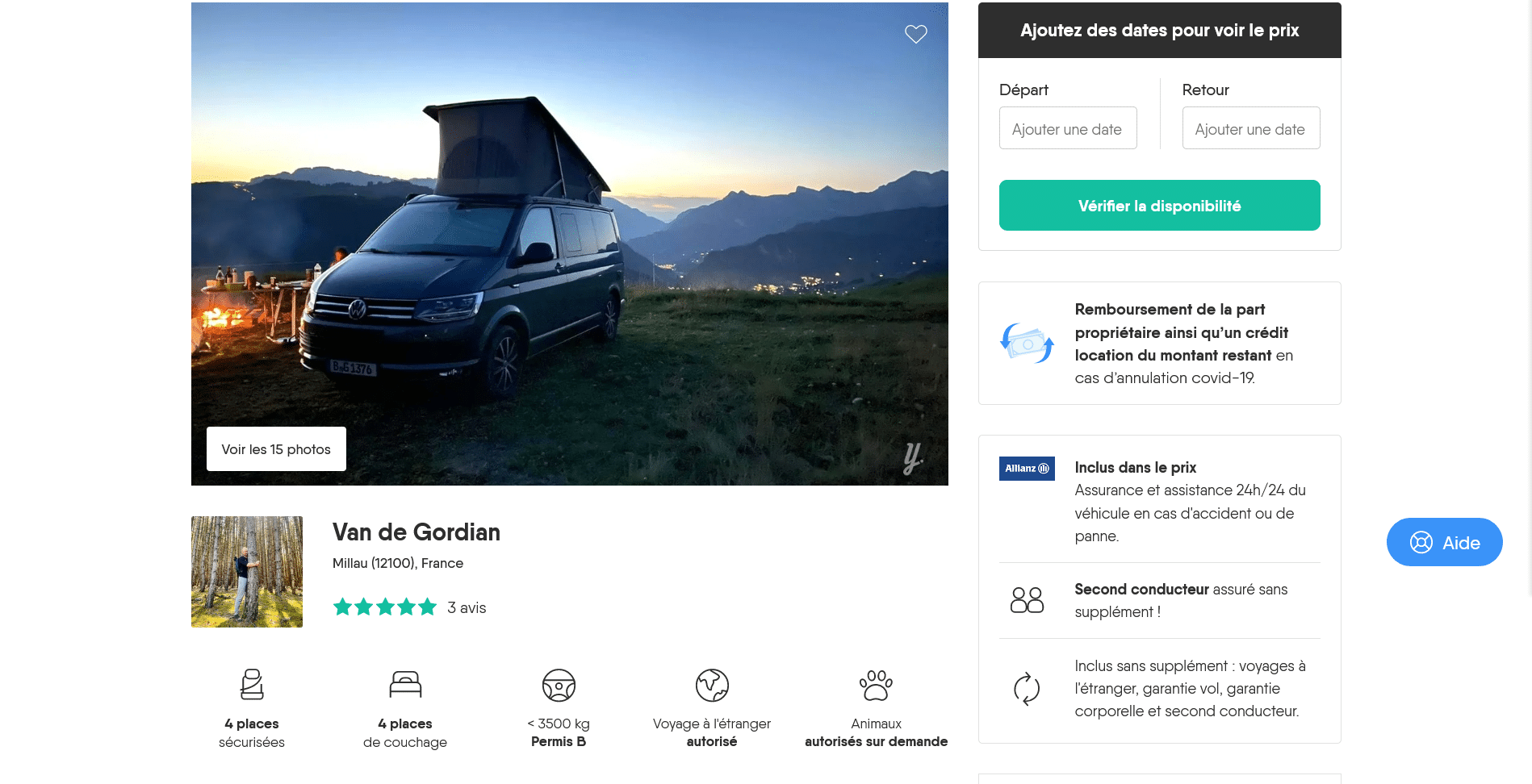 Location de camping-cars fourgons et vans aménagés entre particuliers, plus de 10 000 véhicules disponibles Screenshot 2021 10 30 at 11 37 02 Location Van Millau Volkswagen California Ocean Edition 2018 Yescapa 6 capture d'écran 4 yescapa location de camping-car entre particuliers